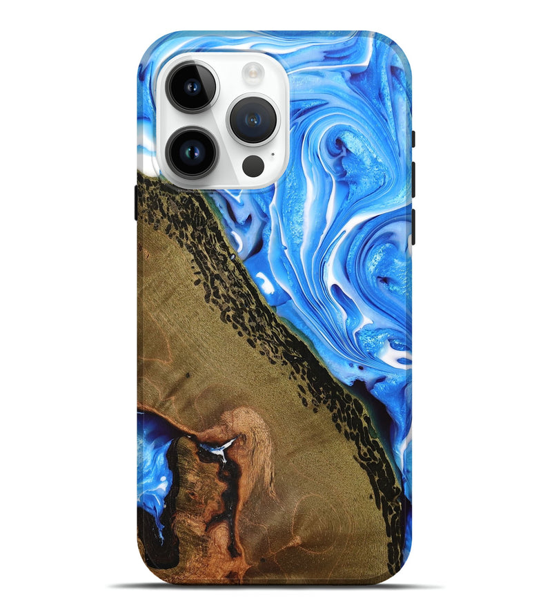 iPhone 15 Pro Max Wood+Resin Live Edge Phone Case - Lawrence (Blue, 700216)