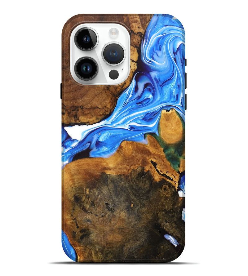 iPhone 15 Pro Max Wood+Resin Live Edge Phone Case - Deandre (Blue, 700217)