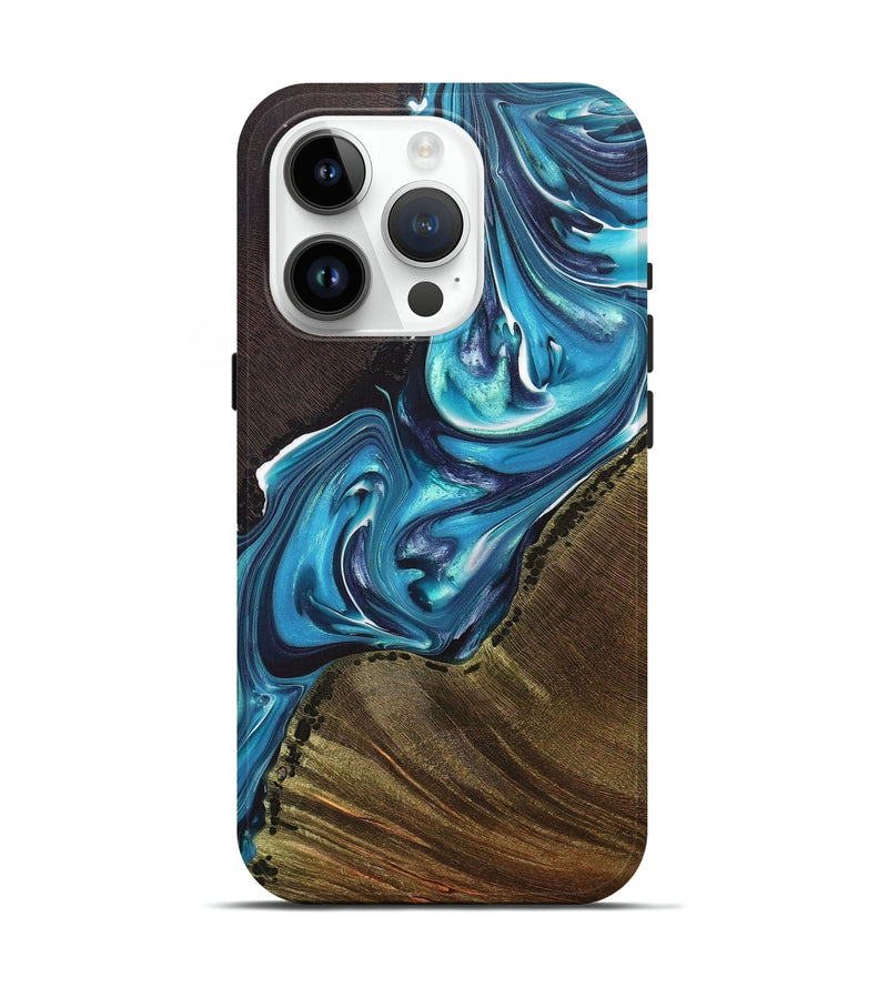 iPhone 15 Pro Wood+Resin Live Edge Phone Case - Tim (Blue, 700218)