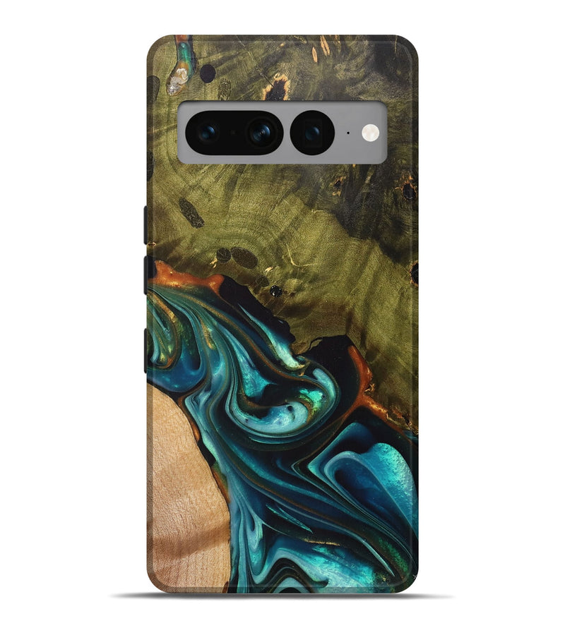 Pixel 7 Pro Wood+Resin Live Edge Phone Case - Sienna (Teal & Gold, 700229)