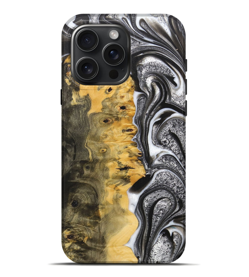 iPhone 16 Pro Max Wood+Resin Live Edge Phone Case - Mario (Black & White, 700238)
