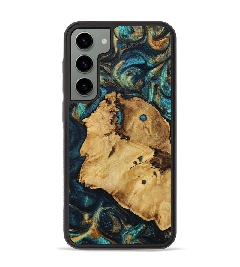 Galaxy S23 Plus Wood+Resin Phone Case - Maryann (Teal & Gold, 700701)