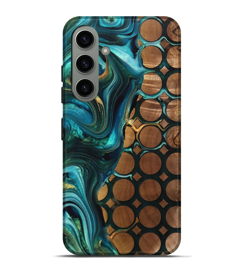 Galaxy S24 Plus Wood+Resin Live Edge Phone Case - Jordan (Teal & Gold, 700723)