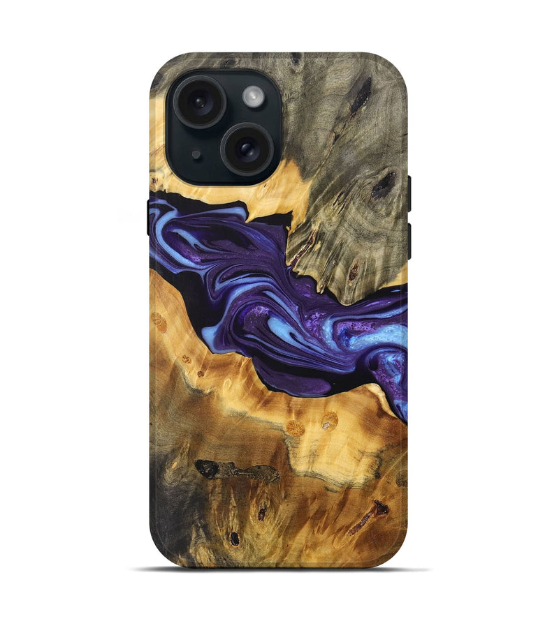 iPhone 15 Wood+Resin Live Edge Phone Case - Floyd (Purple, 700862)