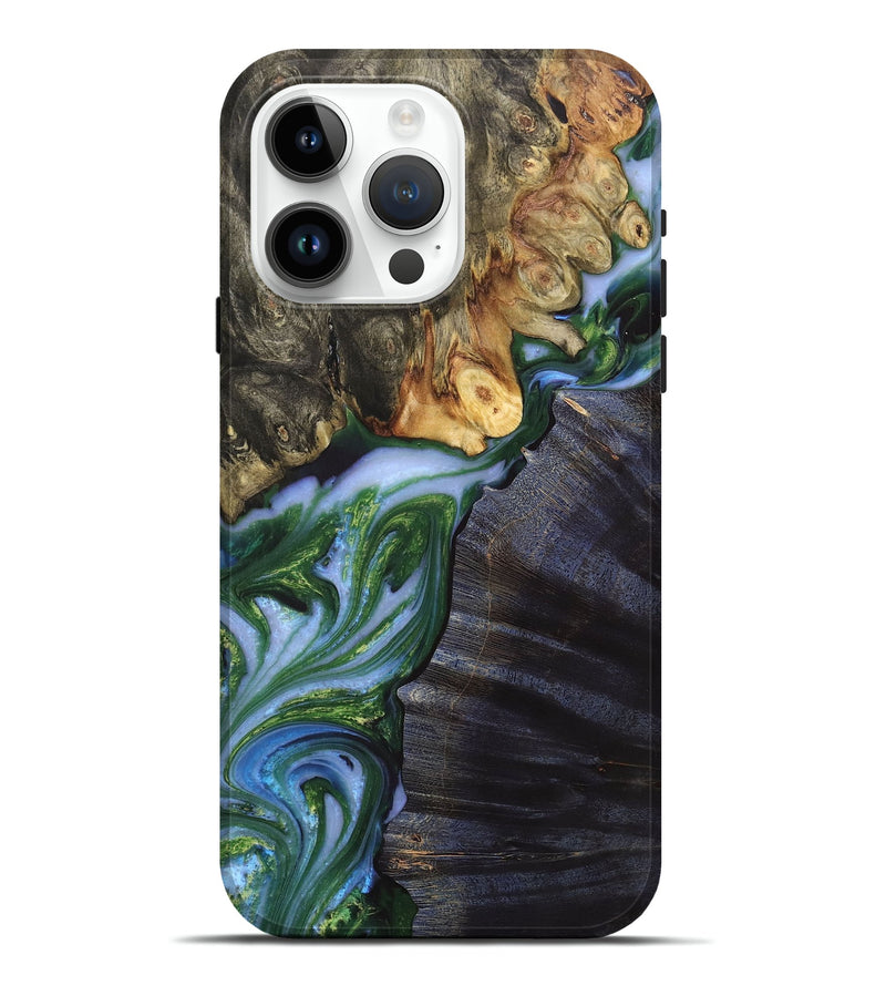 iPhone 15 Pro Max Wood+Resin Live Edge Phone Case - Winston (Green, 700871)