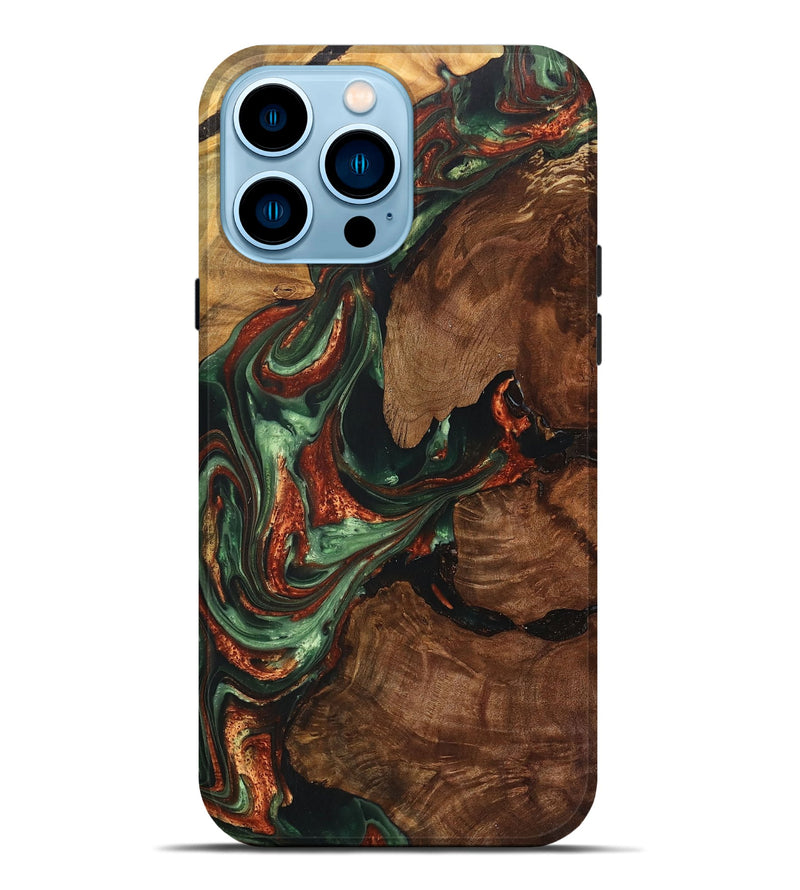 iPhone 14 Pro Max Wood+Resin Live Edge Phone Case - Jaqueline (Green, 700873)