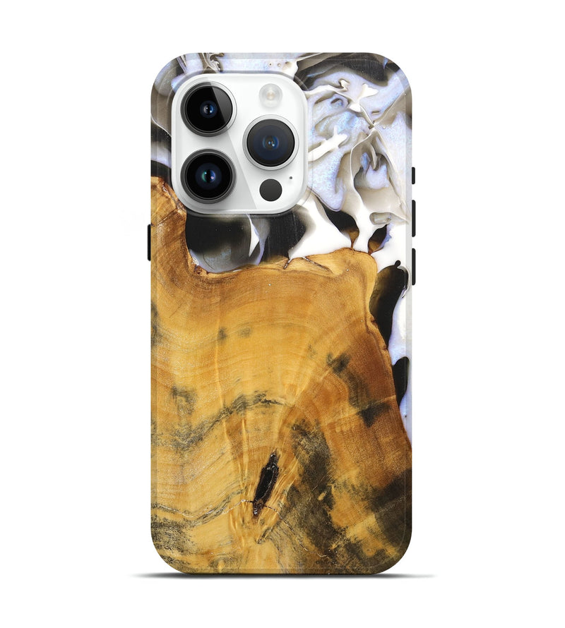 iPhone 15 Pro Wood+Resin Live Edge Phone Case - Vivian (Black & White, 700919)
