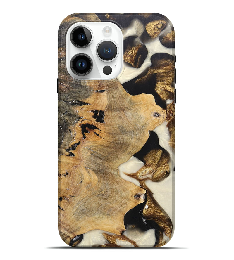 iPhone 15 Pro Max Wood+Resin Live Edge Phone Case - Demetrius (Black & White, 700920)