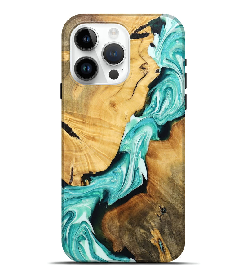 iPhone 15 Pro Max Wood+Resin Live Edge Phone Case - Nina (Green, 700924)