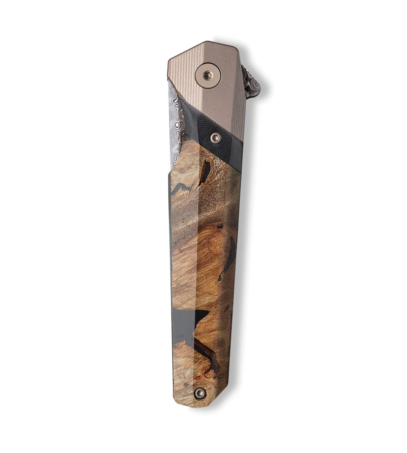 Live Edge Wood+Resin Pocket Knife - Gustavo (Wood Burl, 701525)