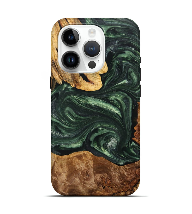 iPhone 15 Pro Wood+Resin Live Edge Phone Case - Lynn (Green, 701648)