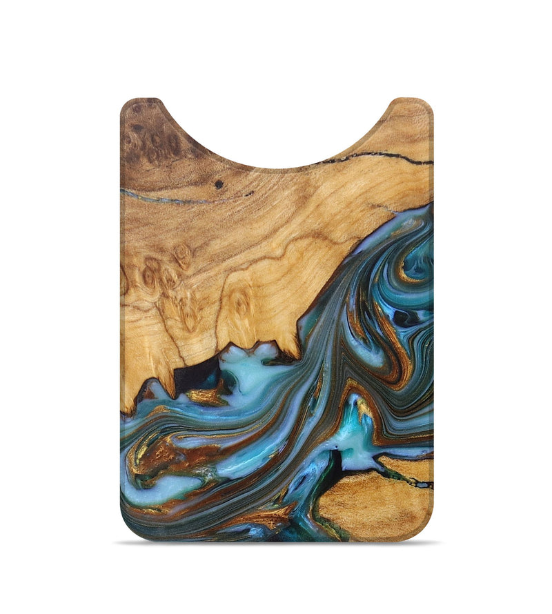 Live Edge Wood+Resin Wallet - Darin (Teal & Gold, 701652)