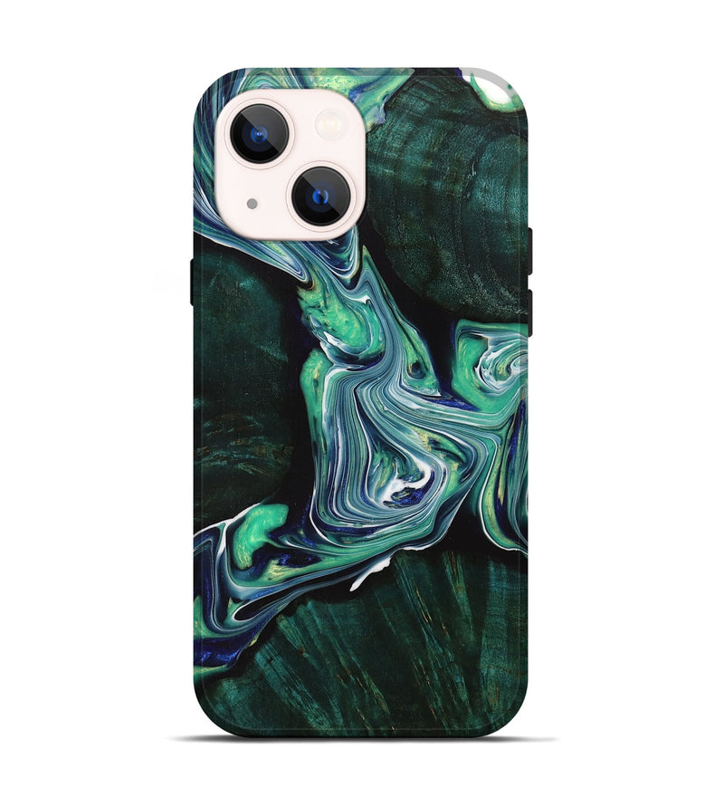 iPhone 14 Wood+Resin Live Edge Phone Case - Brittney (Green, 702099)