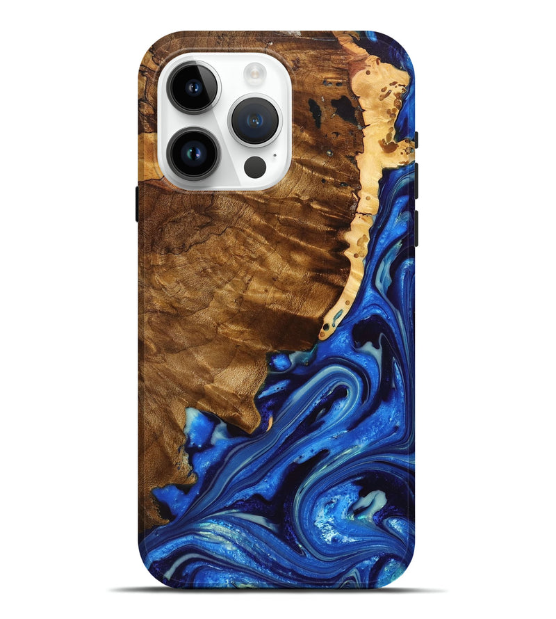 iPhone 15 Pro Max Wood+Resin Live Edge Phone Case - Madeline (Blue, 702119)