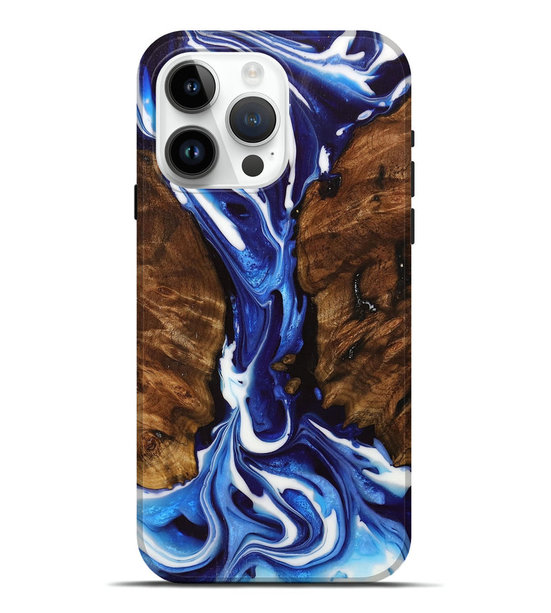 iPhone 15 Pro Max Wood+Resin Live Edge Phone Case - Jennie (Blue, 702121)