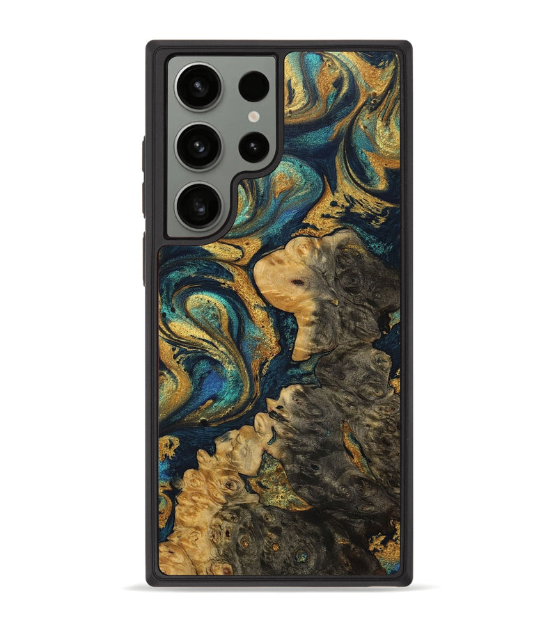 Galaxy S23 Ultra Wood+Resin Phone Case - Karl (Teal & Gold, 702163)