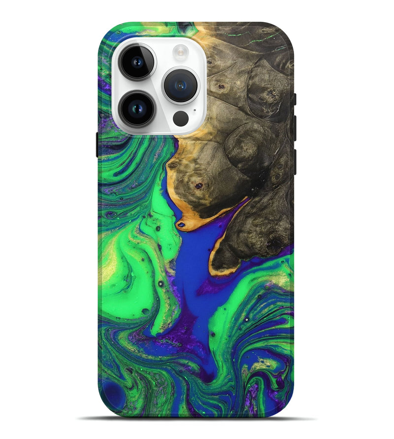 iPhone 15 Pro Max Wood+Resin Live Edge Phone Case - Brenda (Green, 702242)