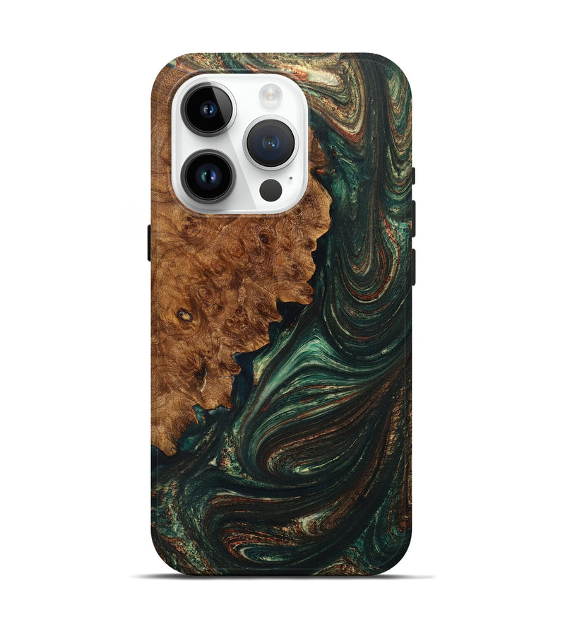 iPhone 15 Pro Wood+Resin Live Edge Phone Case - Allen (Green, 702244)
