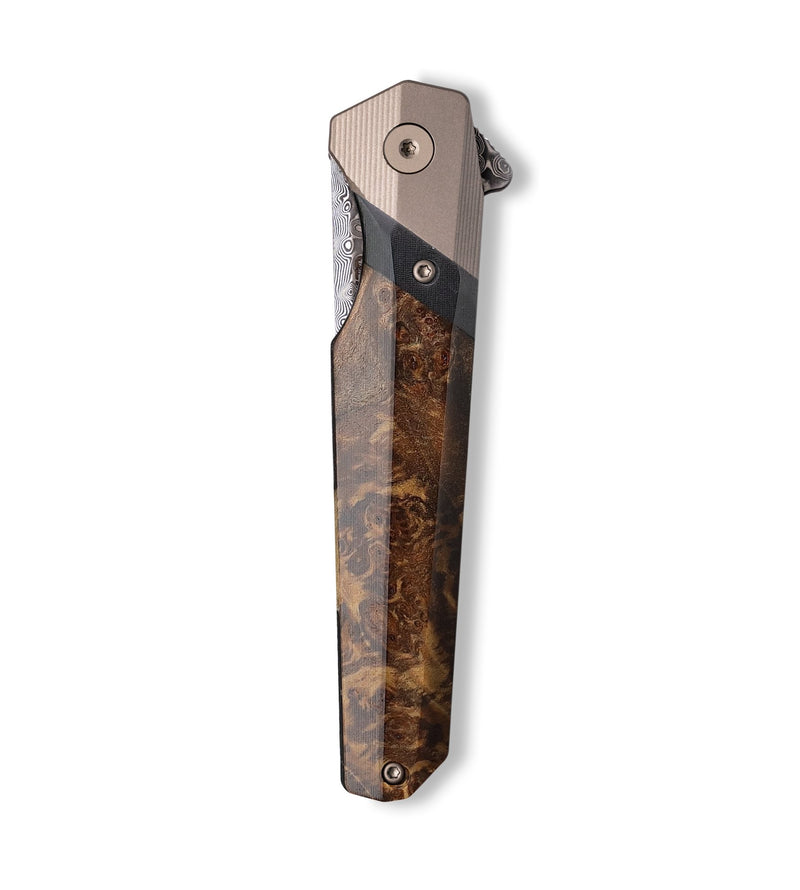 Live Edge Wood+Resin Pocket Knife - Luna (Wood Burl, 702676)