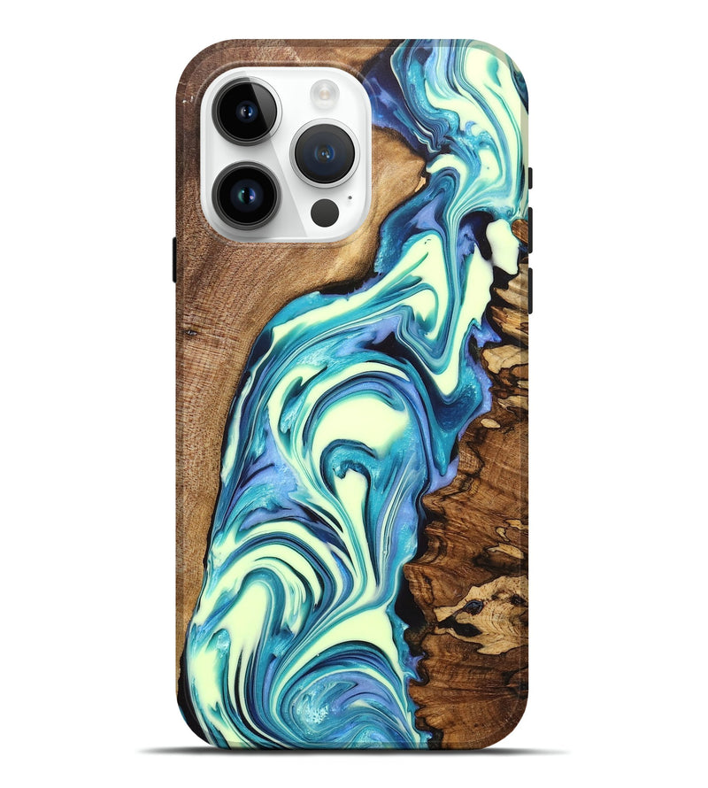 iPhone 15 Pro Max Wood+Resin Live Edge Phone Case - Khloe (Green, 702762)