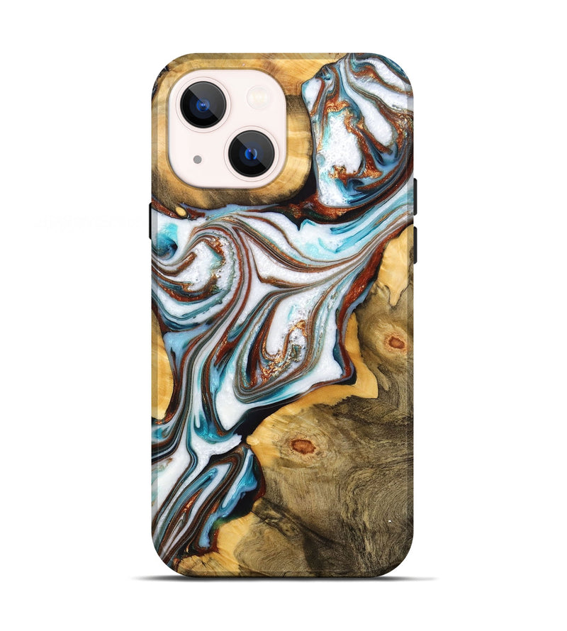 iPhone 13 Wood+Resin Live Edge Phone Case - Colson (Teal & Gold, 702774)