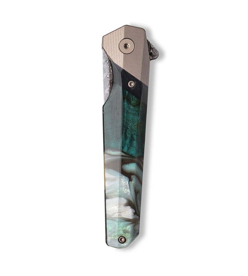 Live Edge Wood+Resin Pocket Knife - Patrice (Green, 702794)