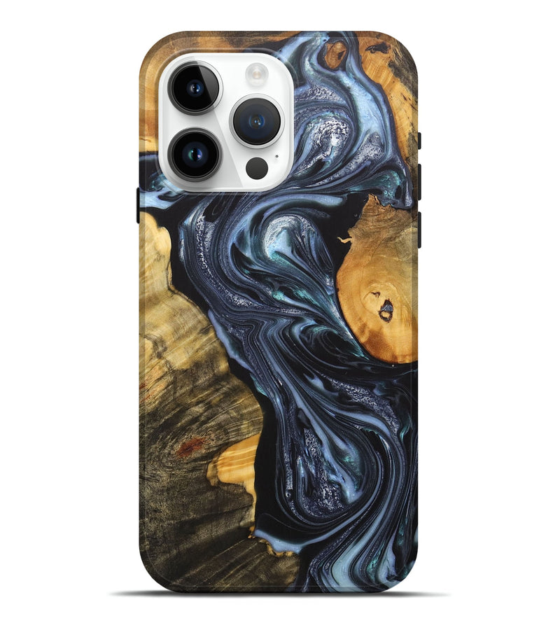 iPhone 15 Pro Max Wood+Resin Live Edge Phone Case - Alexia (Blue, 702940)
