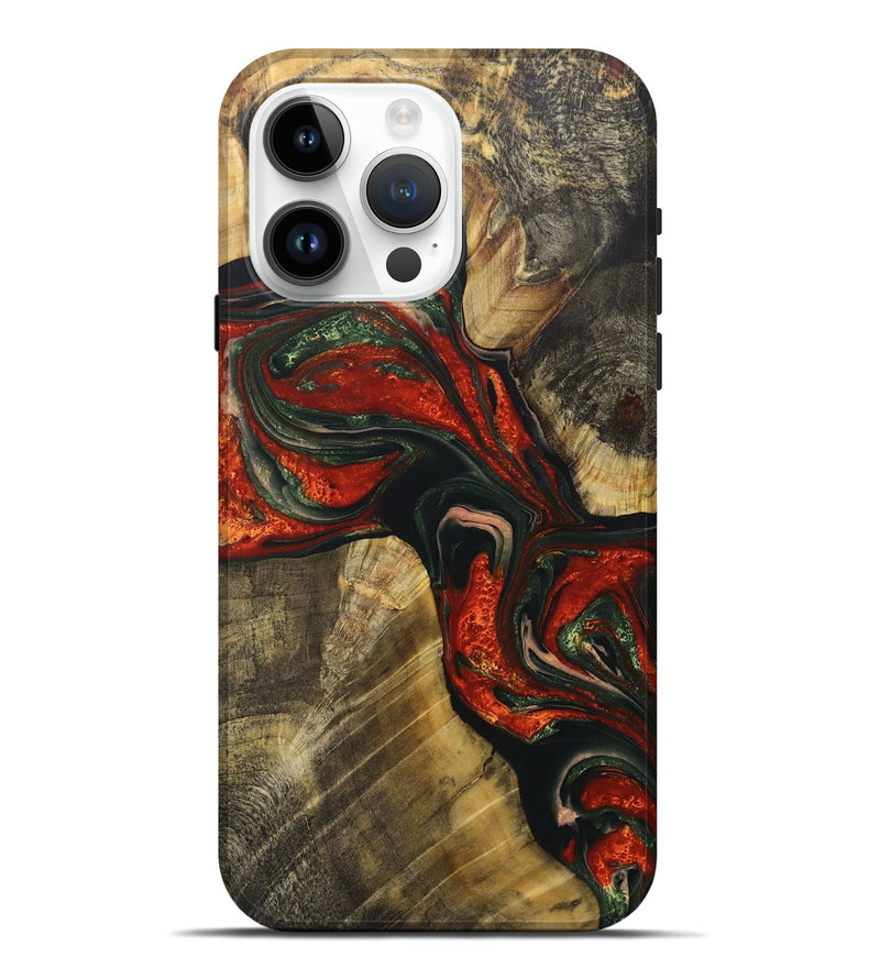 iPhone 15 Pro Max Wood+Resin Live Edge Phone Case - Allie (Green, 702943)