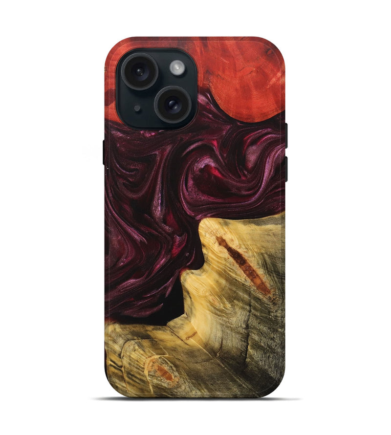 iPhone 15 Wood+Resin Live Edge Phone Case - Kali (Red, 702948)