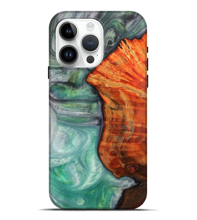 iPhone 15 Pro Max Wood+Resin Live Edge Phone Case - Franklin (Green, 703370)