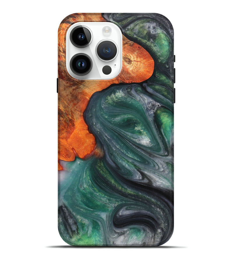 iPhone 15 Pro Max Wood+Resin Live Edge Phone Case - Jeremiah (Green, 703373)