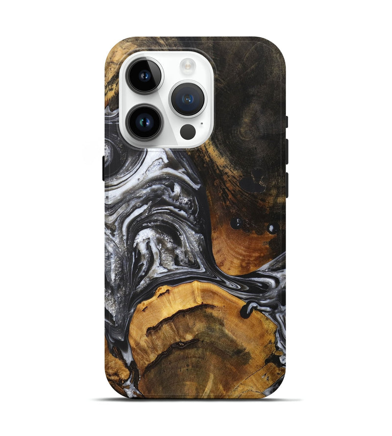 iPhone 15 Pro Wood+Resin Live Edge Phone Case - Ron (Black & White, 703576)