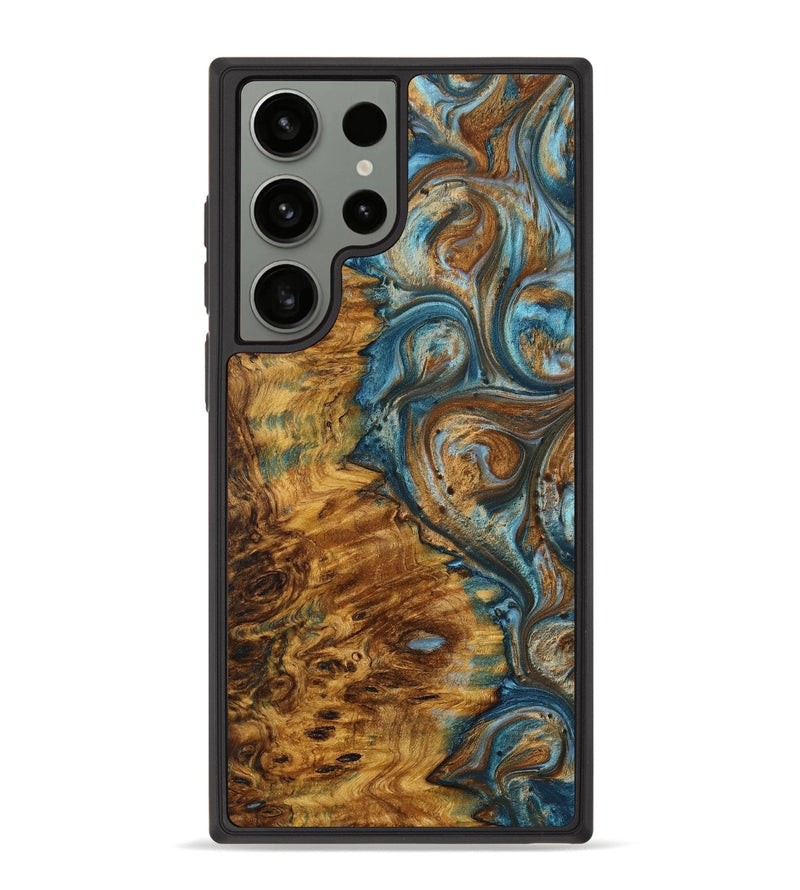 Galaxy S23 Ultra Wood+Resin Phone Case - Briella (Teal & Gold, 704037)