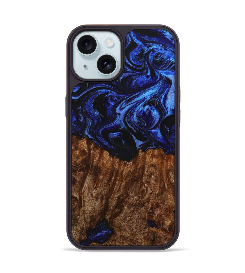 iPhone 15 Wood+Resin Phone Case - Sheree (Blue, 704094)