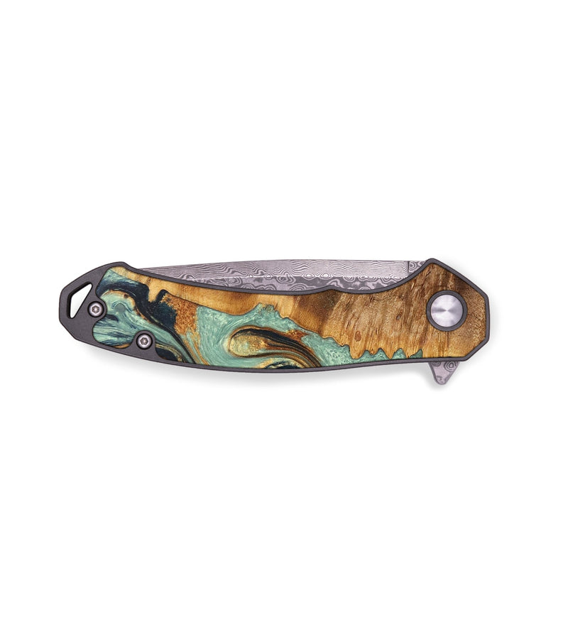 EDC Wood+Resin Pocket Knife - Ebony (Teal & Gold, 704189)