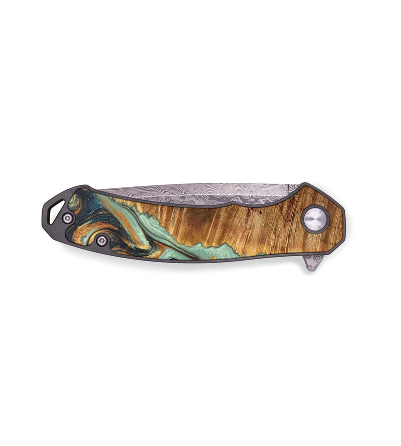 EDC Wood+Resin Pocket Knife - Heath (Teal & Gold, 704190)