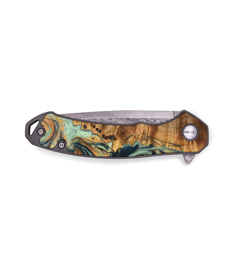 EDC Wood+Resin Pocket Knife - Raelynn (Teal & Gold, 704192)