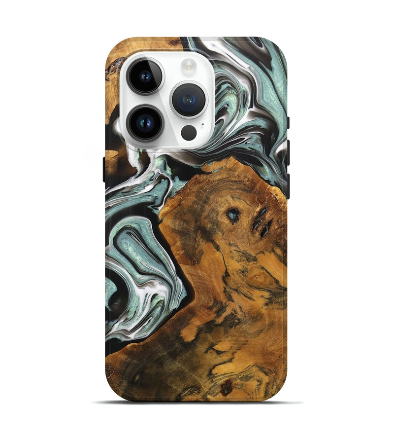 iPhone 15 Pro Wood+Resin Live Edge Phone Case - Emilio (Black & White, 704603)