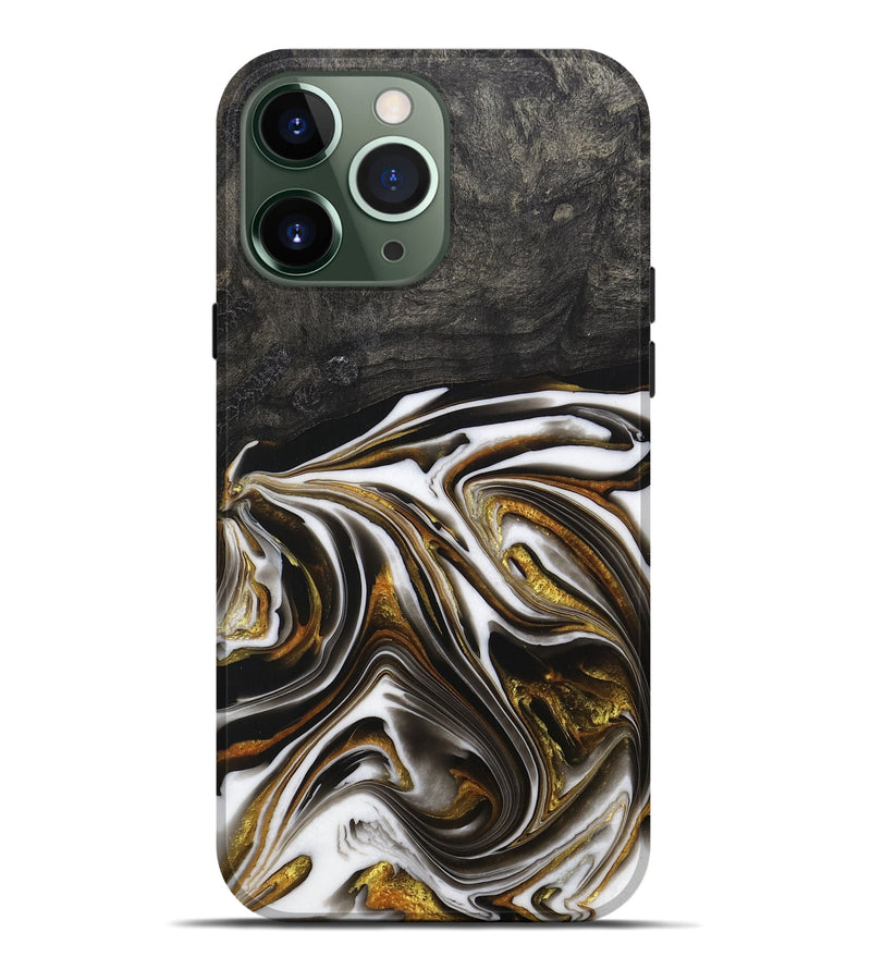 iPhone 13 Pro Max Wood+Resin Live Edge Phone Case - Vonda (Black & White, 704606)