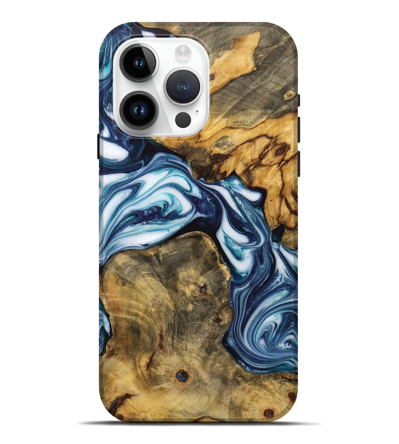 iPhone 15 Pro Max Wood+Resin Live Edge Phone Case - Josiah (Blue, 704614)