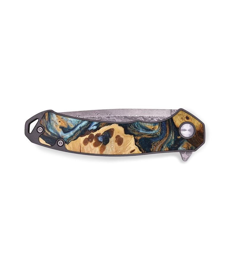 EDC Wood+Resin Pocket Knife - Jonathan (Teal & Gold, 704908)