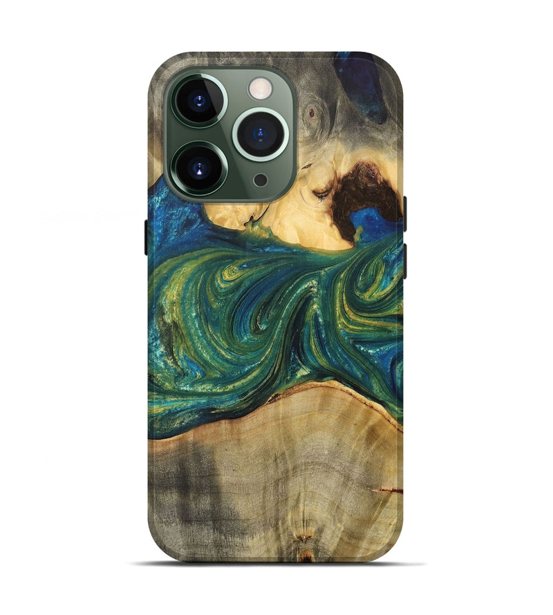 iPhone 13 Pro Wood+Resin Live Edge Phone Case - Flora (Blue, 704996)