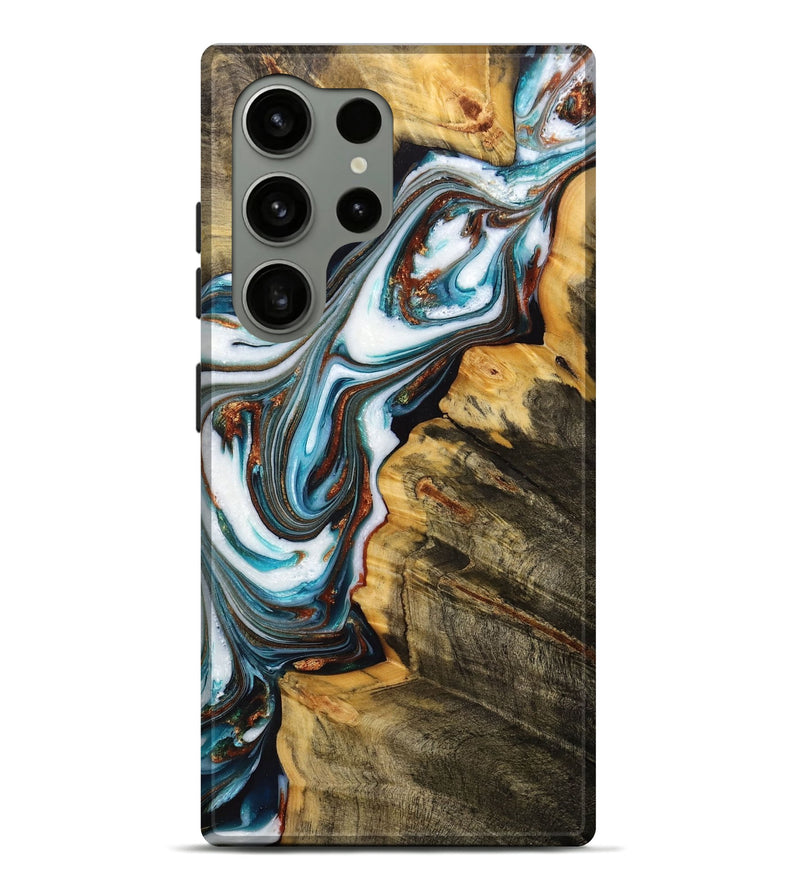 Galaxy S24 Ultra Wood+Resin Live Edge Phone Case - Nina (Teal & Gold, 704999)
