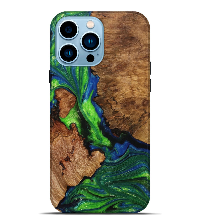iPhone 14 Pro Max Wood+Resin Live Edge Phone Case - Troy (Green, 705006)