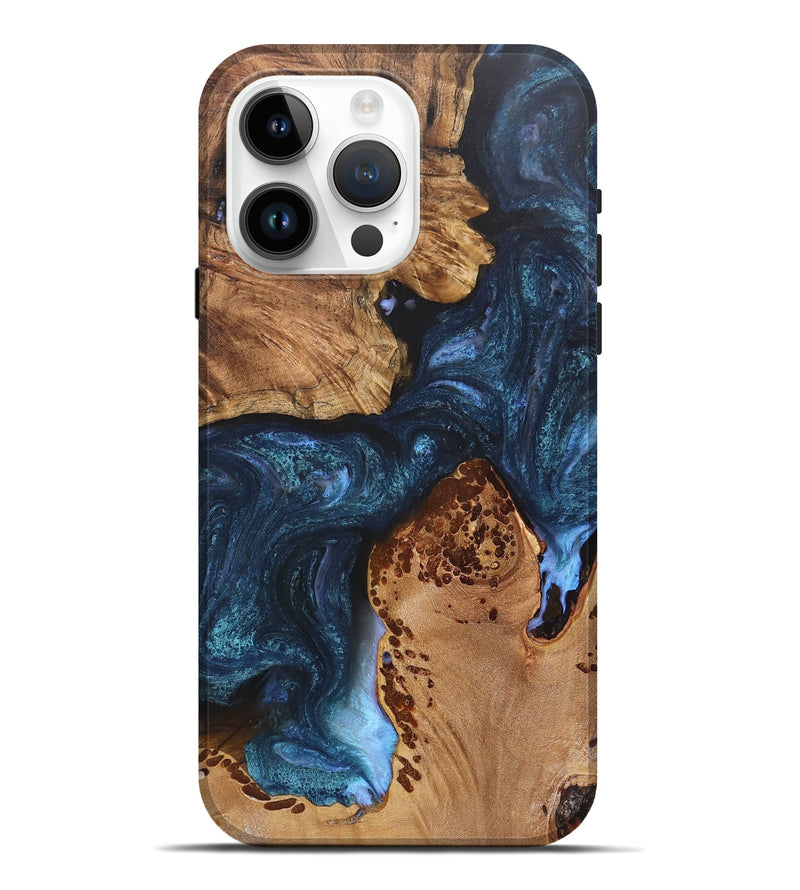 iPhone 15 Pro Max Wood+Resin Live Edge Phone Case - Landon (Blue, 705106)