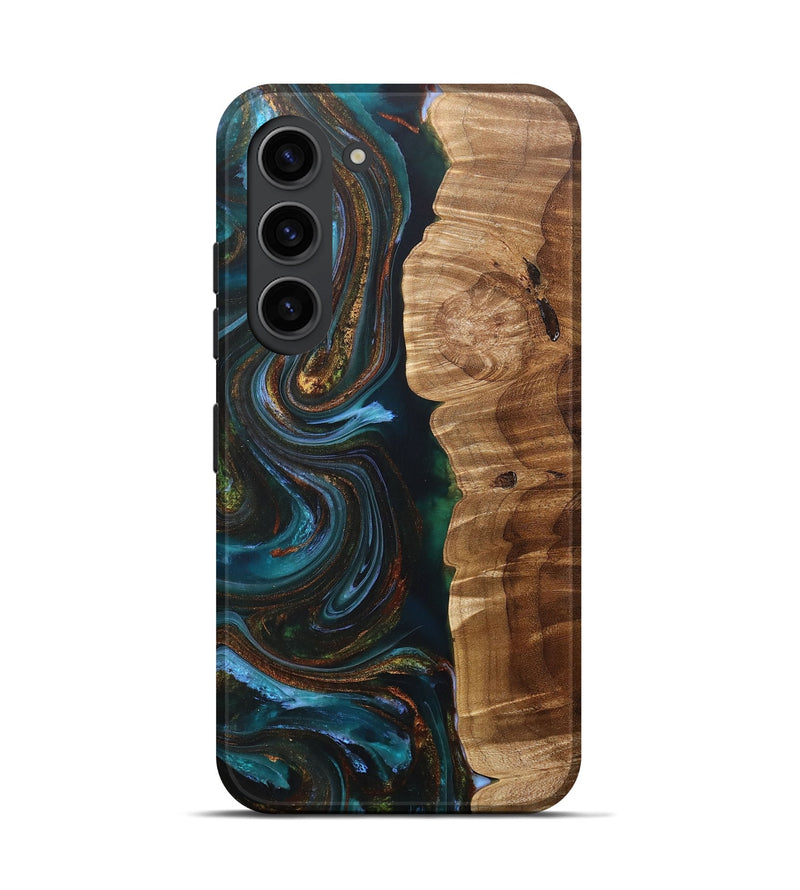 Galaxy S23 Wood+Resin Live Edge Phone Case - Jake (Teal & Gold, 705108)