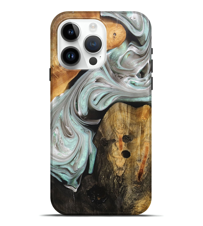 iPhone 15 Pro Max Wood+Resin Live Edge Phone Case - Braxton (Black & White, 705226)