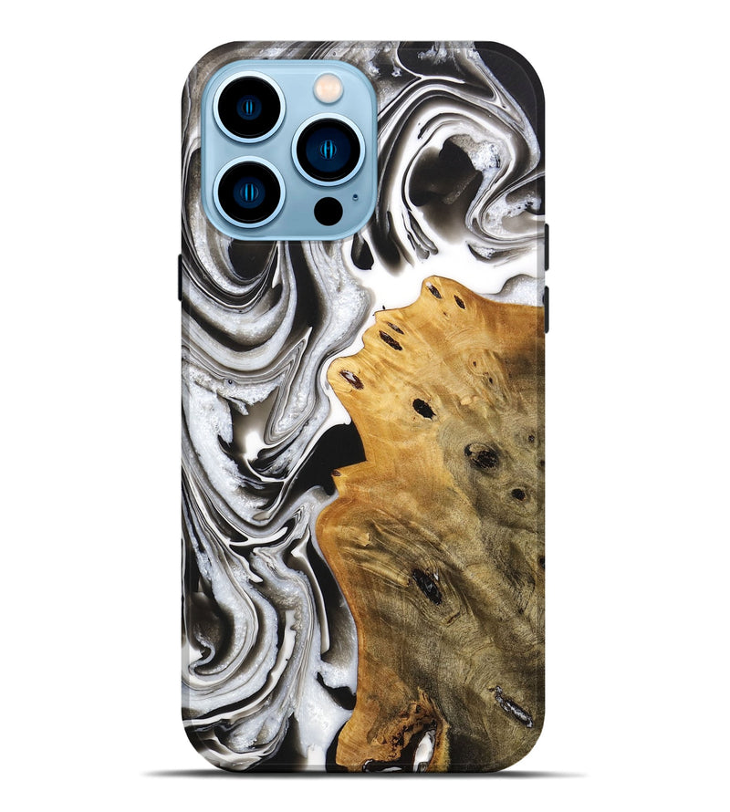 iPhone 14 Pro Max Wood+Resin Live Edge Phone Case - Gladys (Black & White, 705228)