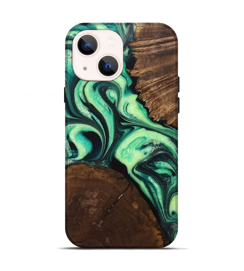 iPhone 13 Wood+Resin Live Edge Phone Case - Wilbur (Green, 705420)