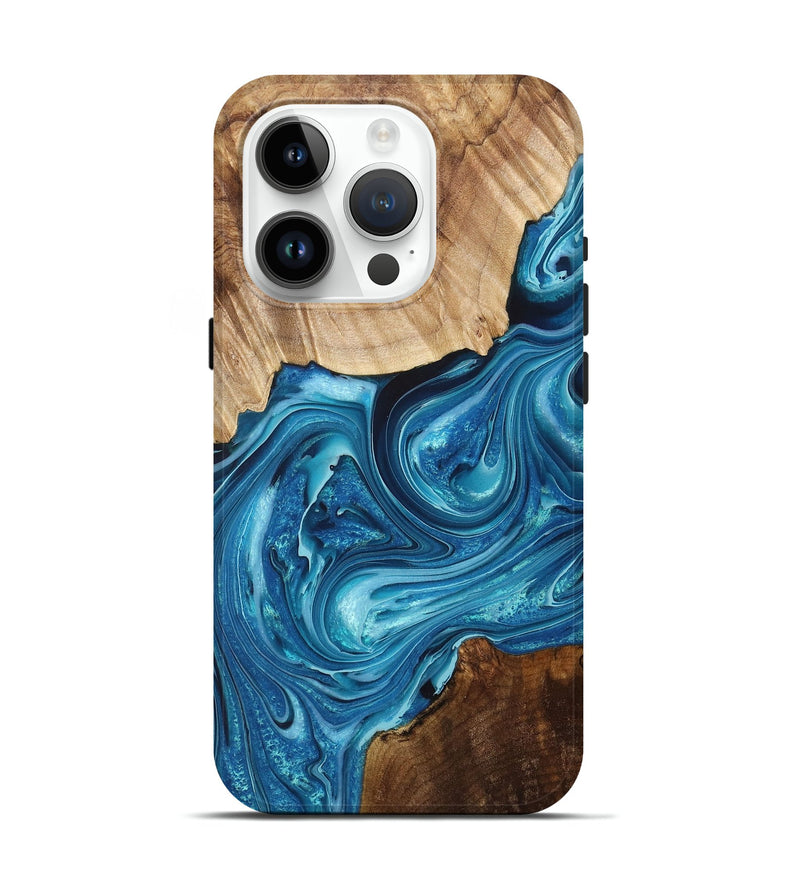 iPhone 15 Pro Wood+Resin Live Edge Phone Case - Lamont (Blue, 705429)